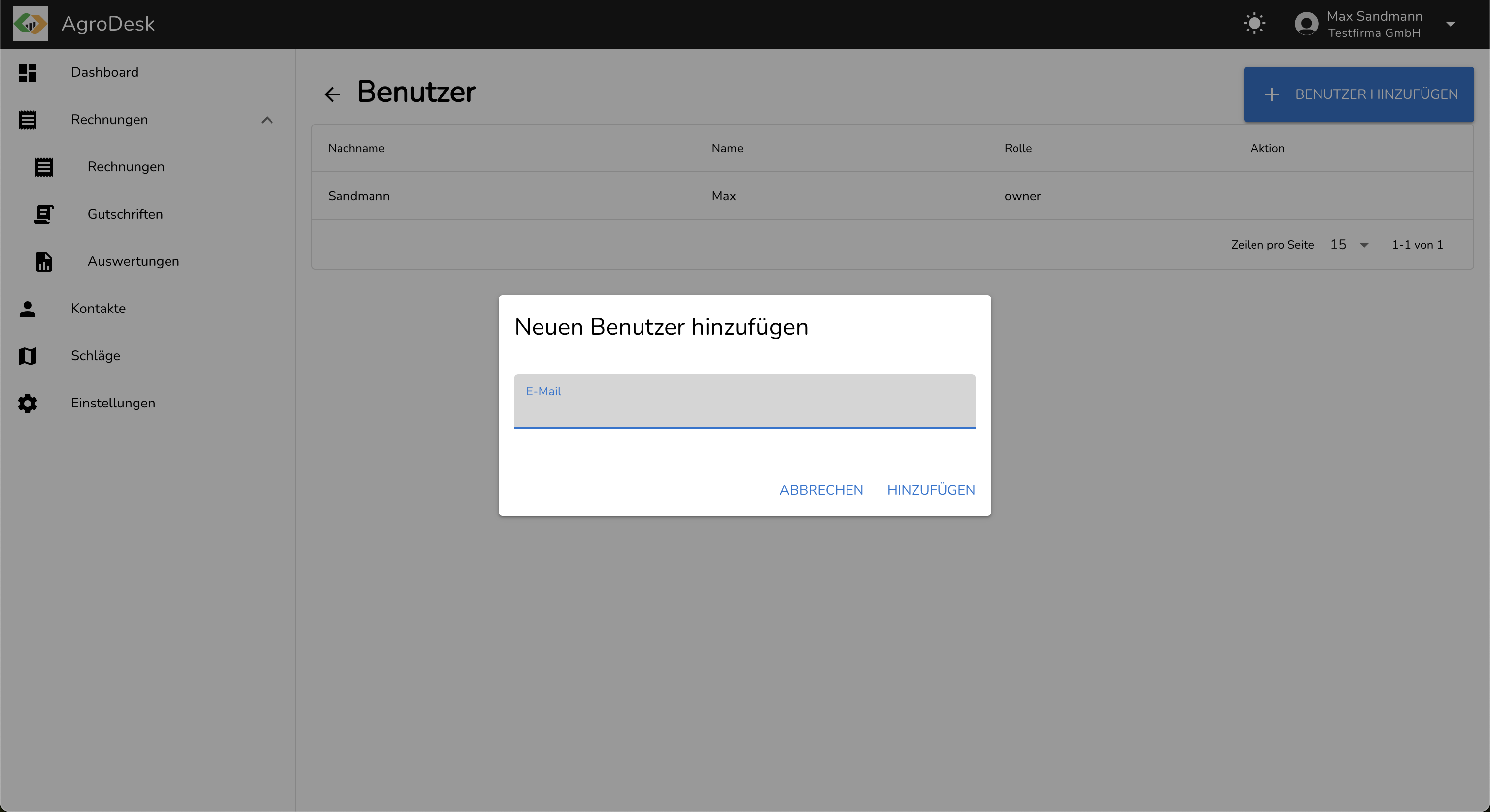 Einstellungsansicht in AgroDesk