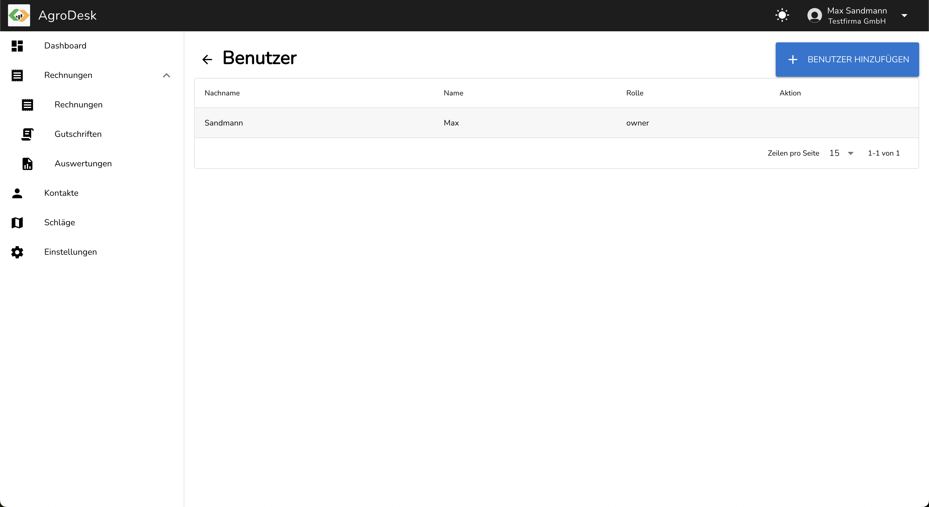 Einstellungsansicht in AgroDesk
