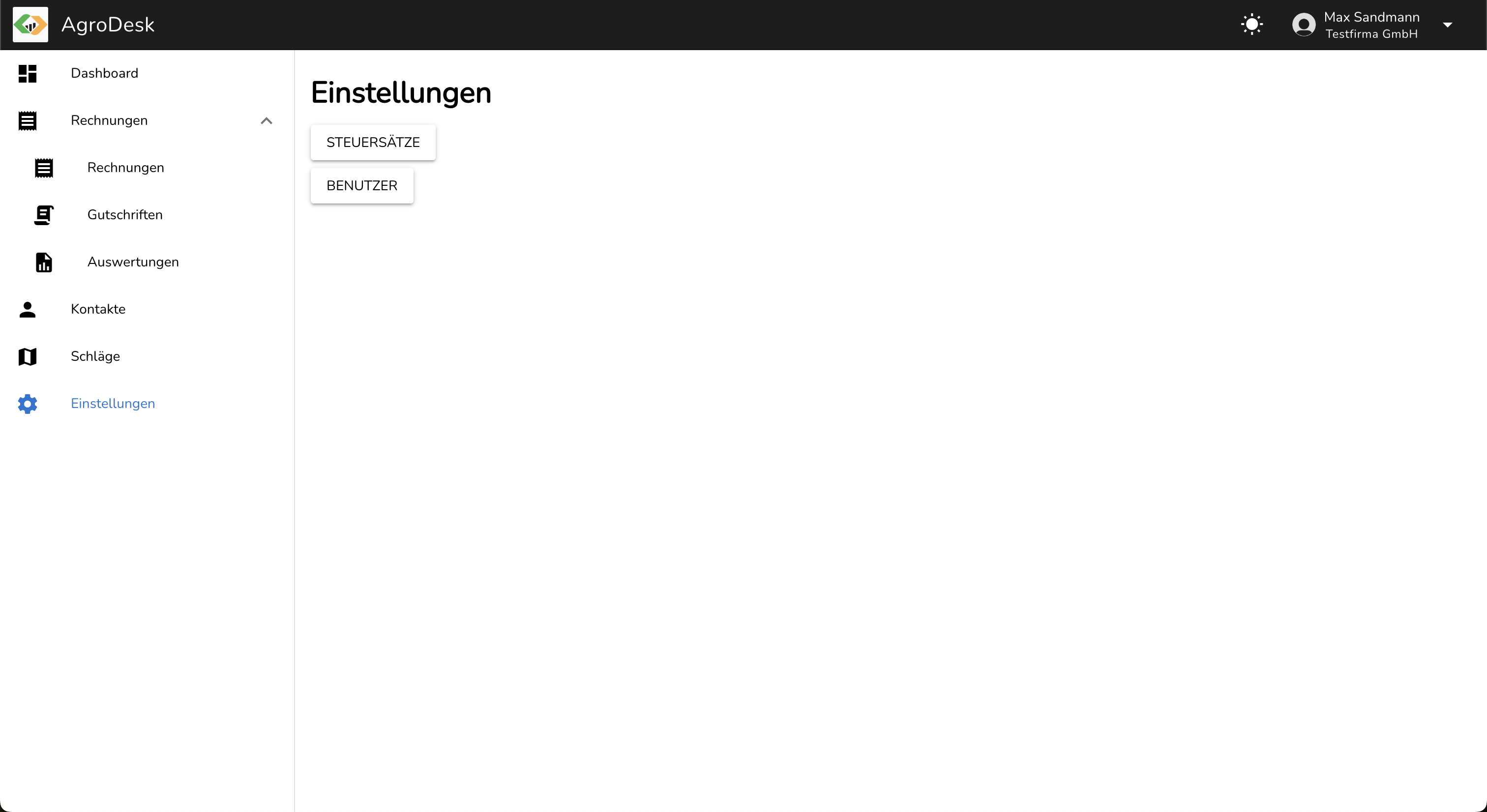 Einstellungsansicht in AgroDesk